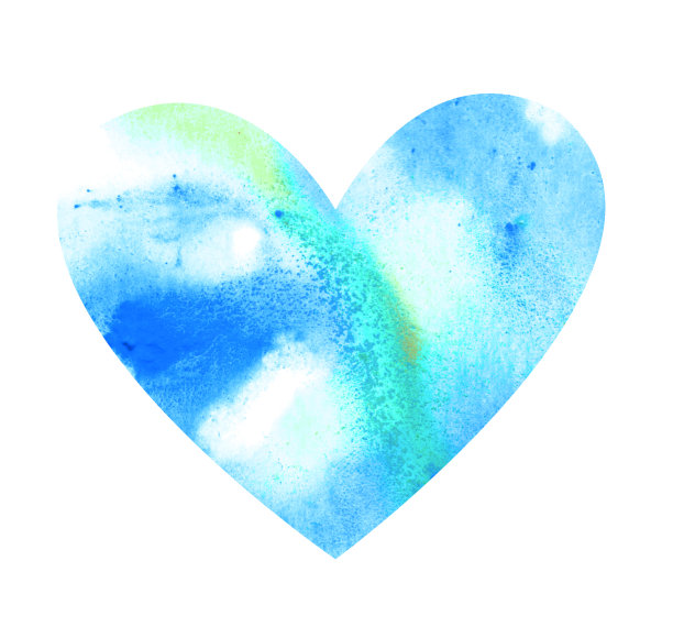 手画水彩蓝海心孤立。渐变元素为情人节卡片，t恤设计。图片下载