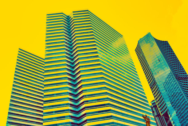 插图背景的商业大厦在一个现代城市与黄色漫画语调图片下载