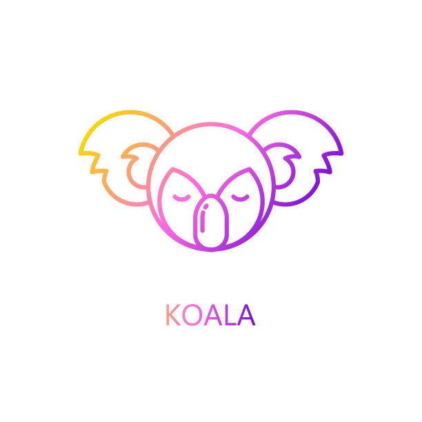 在颜色线条风格的考拉剪影。矢量梯度图标。图片下载