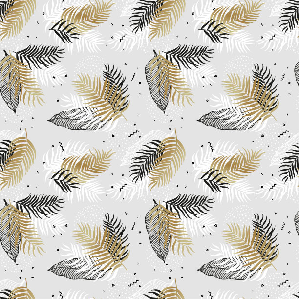 手绘异国情调的叶子无缝图案，夏季背景，伟大的纺织品，横幅，壁纸，包装矢量设计图片下载