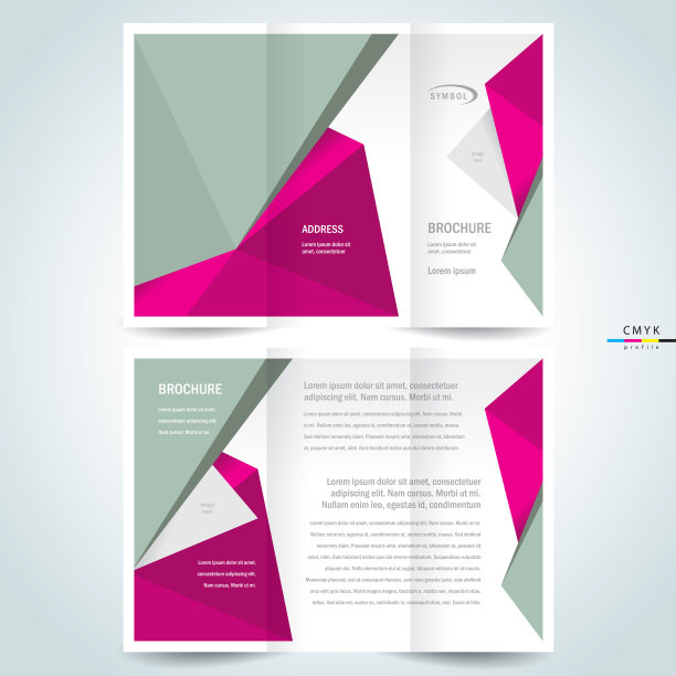 宣传册设计模板矢量三折多边形抽象，cmyk轮廓图片下载