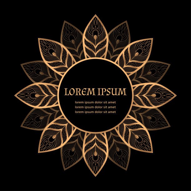 豪华皇家曼陀罗图案矢量框架。民族孔雀羽毛曼荼罗标签。金色的设计图片下载