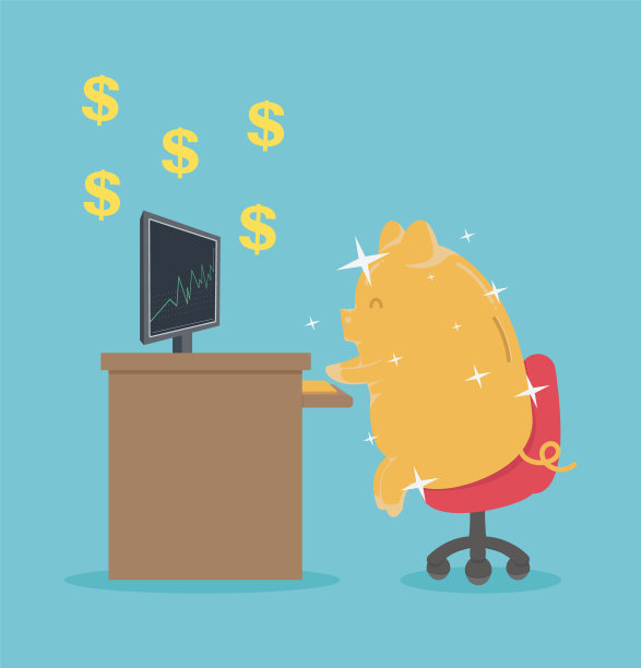 在显示储蓄和投资的电脑前工作的概念商业和投资想法金猪素材图片
