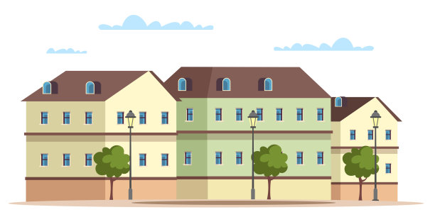 镇上的街道上有两层楼房和灯笼图片下载