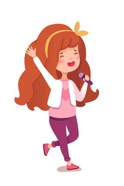 小女孩在白色的麦克风上唱歌素材图片