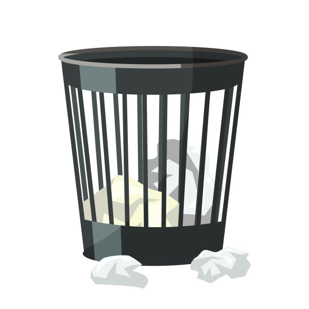 塑料垃圾桶，里面和外面都是皱巴巴的纸图片下载