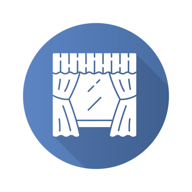 窗口处理设置平面设计长阴影字形图标。客厅、卧室装修。挂在檐口的帷幔。窗户的窗帘,赃物。家庭室内设计。向量轮廓图图片下载