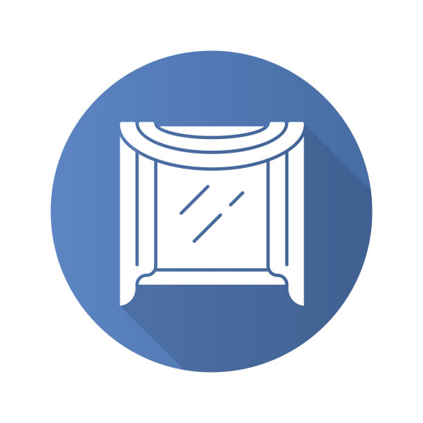 窗口围巾平面设计长影子字形图标。窗口上面的覆盖物。客厅、卧室、厨房布艺设计。家庭室内装饰。房子装饰。向量轮廓图图片下载