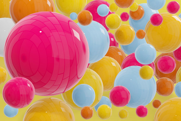 许多多色光滑的糖果球，狂欢的节日风格，抽象的背景逼真的3D渲染。图片下载