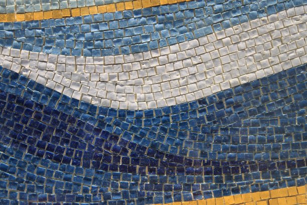 海洋风格马赛克背景与蓝色波浪图片下载