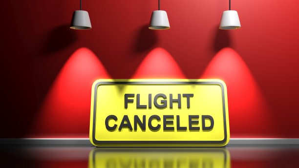航班取消黄色标志红色照明墙-三维渲染插图图片下载