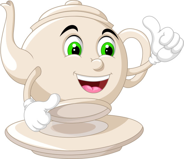 白色茶壶拇指向上的卡通图片下载