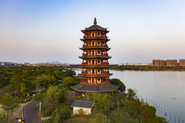 中国广东省东莞市华阳湖湿地公园航拍照片图片下载