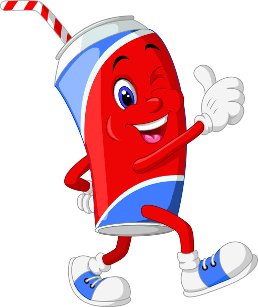 红蓝可乐罐与红白吸管卡通图片下载