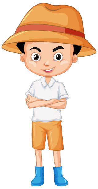 可爱的男孩穿着靴子和帽子在白色的背景图片下载