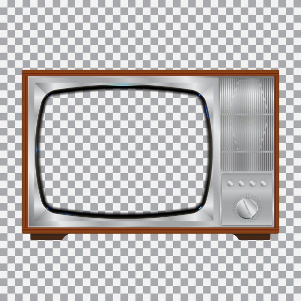 有一个木箱和一个银色框架的旧电视。透明逼真的显像管屏幕。孤立在一个清晰的背景上图片下载