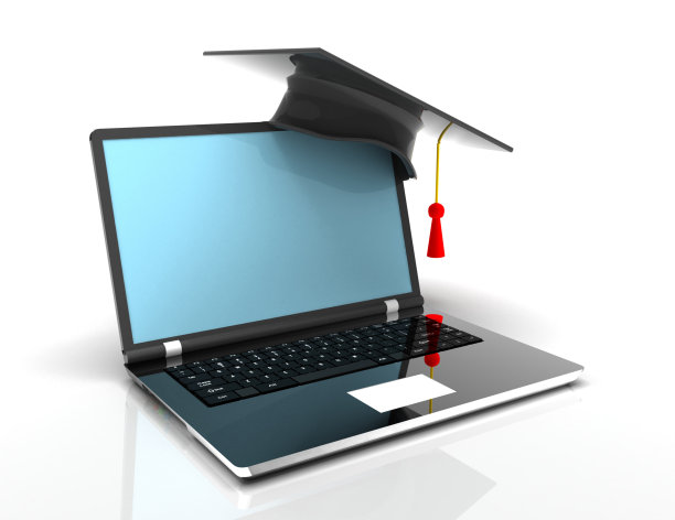 毕业帽笔记本电脑-电子学习3d概念图片下载