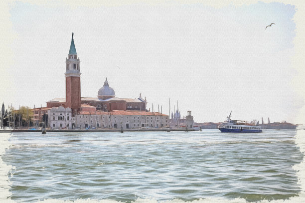 威尼斯。圣乔治马乔雷岛。模仿一幅画。油漆。呈现图片下载