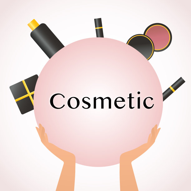 化妆品和时尚背景的化妆艺术家对象口红，霜，腮红，睫毛膏，礼物。为你的文本。女人的手拿着粉、眼影、睫毛墨水和口红。概念化妆，时尚和美丽的形象向量图片下载