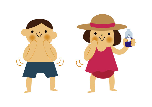 男孩和女孩，涂防晒霜。图片下载