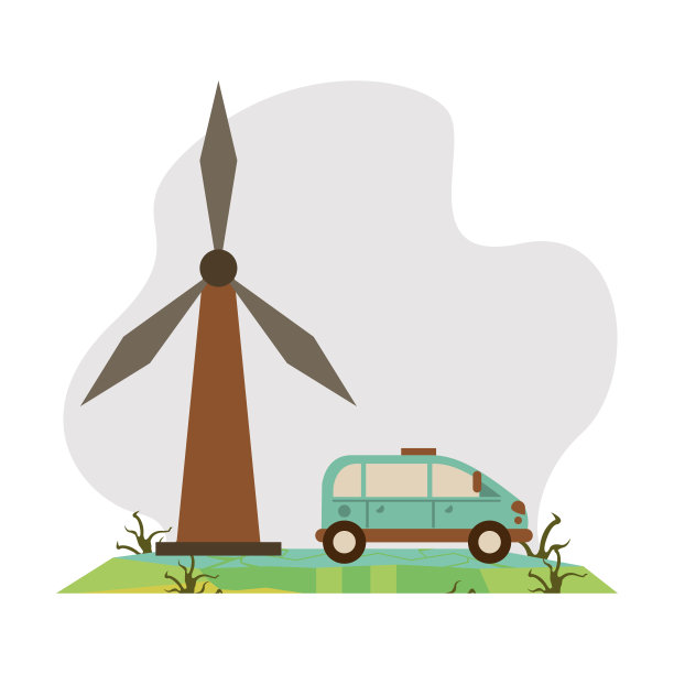 风力发电机与汽车车辆图片下载