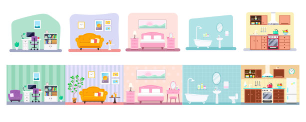向量集合的房子房间各种设计图片下载