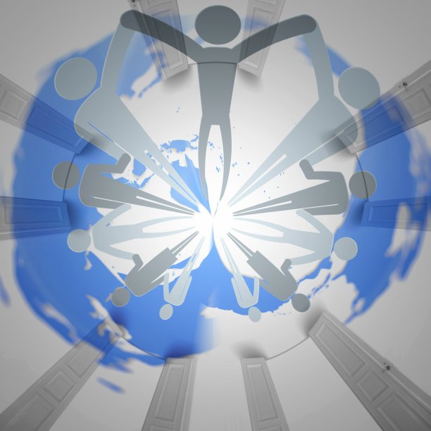 人们的剪影被多扇门包围着图片下载