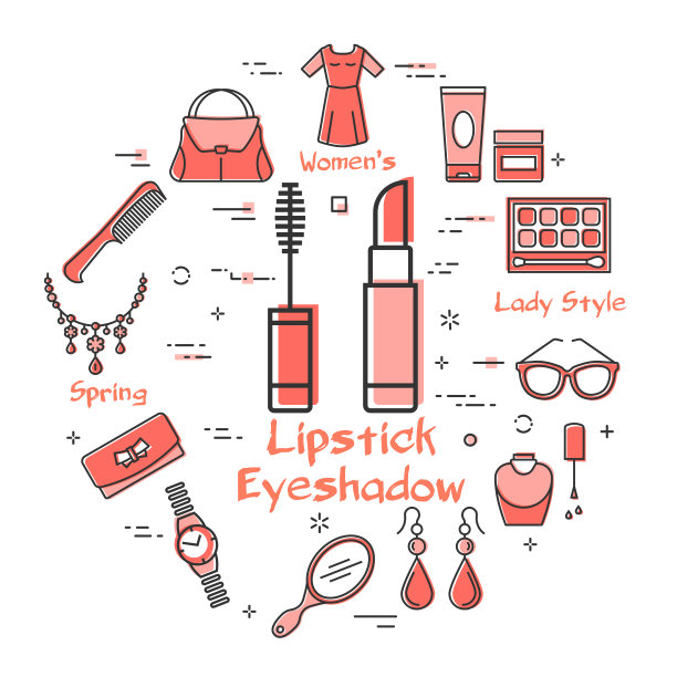 女性配件概念与红色图标。口红图片下载