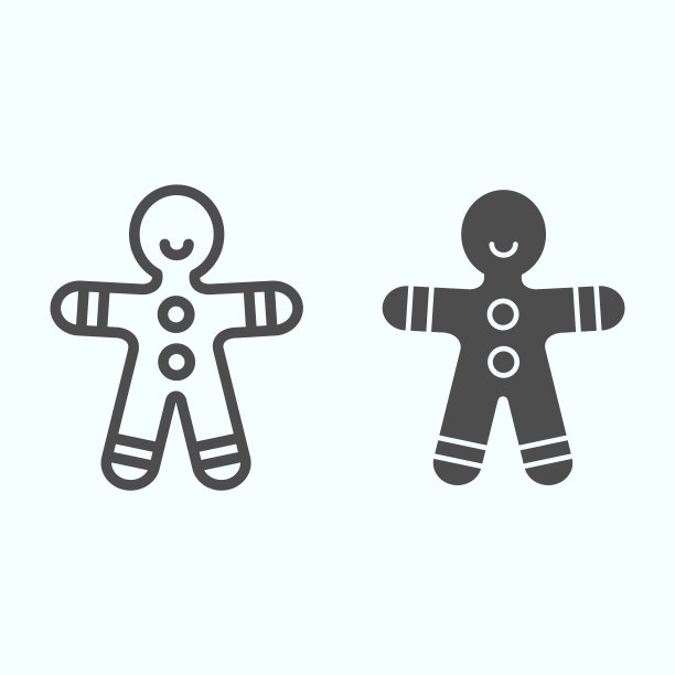 姜饼人线和固体图标。男人形状的酥饼饼干。圣诞矢量设计概念，轮廓风格的象形图上的白色背景，用于web和应用程序。图片下载