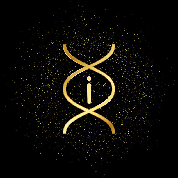 Dna，信息黄金图标。矢量插图的金色粒子背景。图片下载