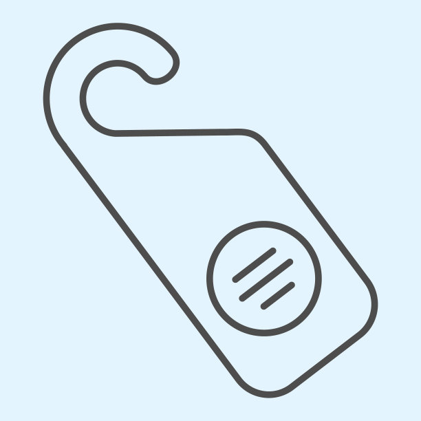 酒店门把手标签细线图标。挂有“请勿打扰”标志的衣架。Horeca矢量设计概念，白色背景上的轮廓风格象形图，用于web和应用程序。Eps 10。图片下载