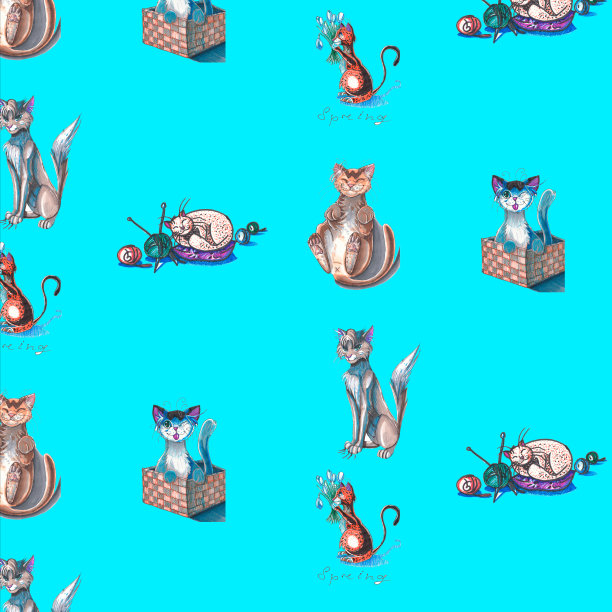 现代猫，任何用途的伟大设计。无缝的背景图案。图片下载