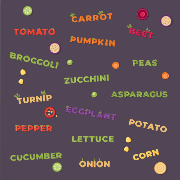 一组字母蔬菜项目。矢量插图。图片下载
