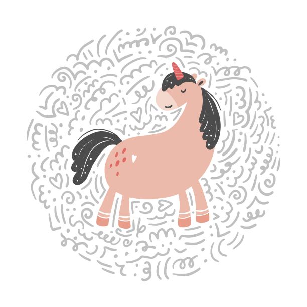 魔法粉色独角兽矢量插图图片下载