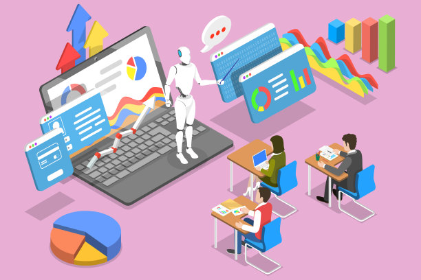 教师机器人的等距矢量概念，人工智能技术。图片下载