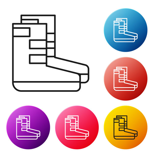 黑色线靴子图标孤立在白色背景。在水下潜水设备。设置彩色圆形按钮图标。矢量图图片下载