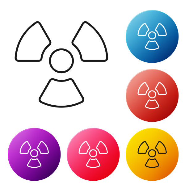 黑线放射性图标孤立在白色背景。放射性有毒的象征。辐射危险的信号。设置彩色圆形按钮图标。矢量图图片下载
