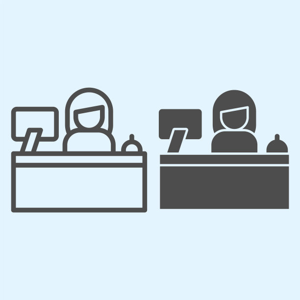 前台线和立体图标。有女职员和班长的酒店服务。Horeca矢量设计概念，白色背景上的轮廓风格象形图，用于web和应用程序。Eps 10。图片下载