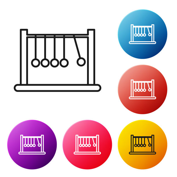黑线摆图标孤立在白色背景上。牛顿的摇篮。设置彩色圆形按钮图标。矢量图图片下载