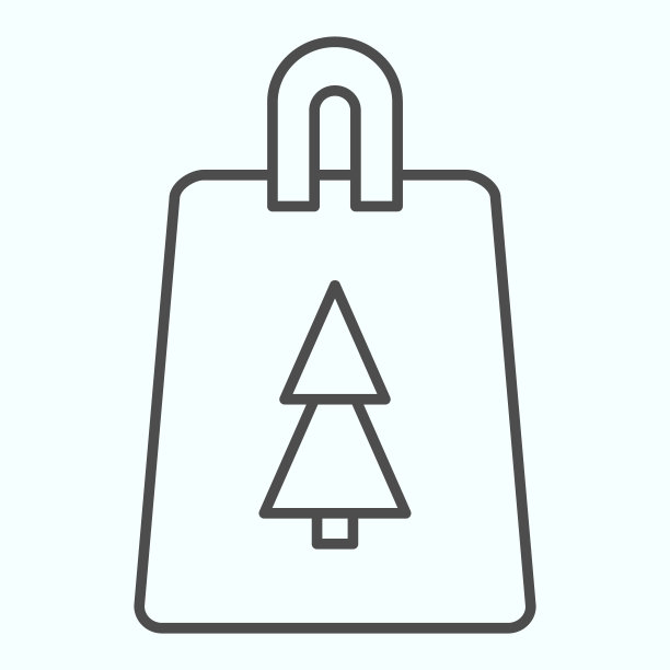 寒假包细线图标。购物包和带把手的冷杉树标志。圣诞矢量设计概念，轮廓风格的象形图上的白色背景，用于web和应用程序。素材图片