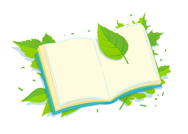 用绿色的叶子打开这本书。装饰矢量模板框架。库存弹簧概念布局页面。夏天表说明。复制空间自然创意元素孤立在白色背景图片下载