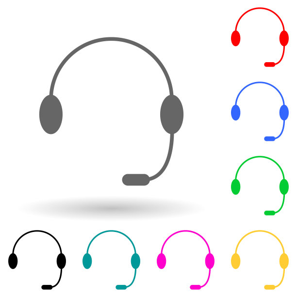 耳机与麦克风多色风格图标。简单的字形，平面矢量的财务图标的用户界面和用户体验，网站或移动应用程序图片下载
