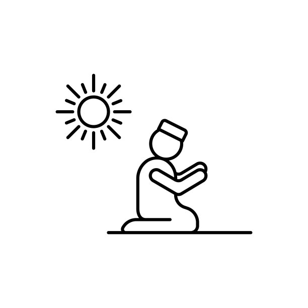 佐尔，祈祷者，太阳，清真寺圣像。简单的线条，轮廓矢量宗教图标的用户界面和用户体验，网站或移动应用程序图片下载