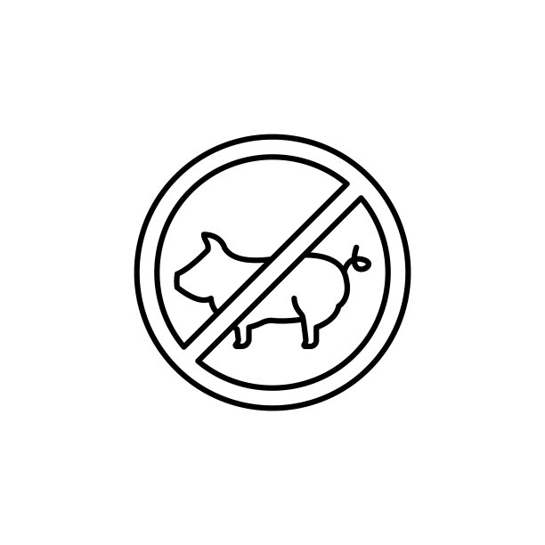 禁用食品：猪肉图标。UI和UX的简单线性轮廓宗教图标，网站或移动应用程序图片下载