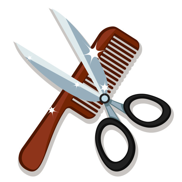 剪子和梳子特写上的白色。孤立的,标志图片下载