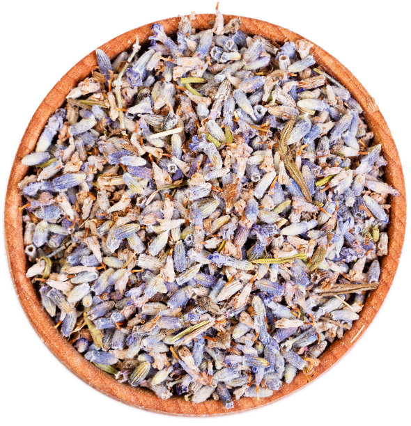 干薰衣草花在一个小木弓上孤立白色。图片下载