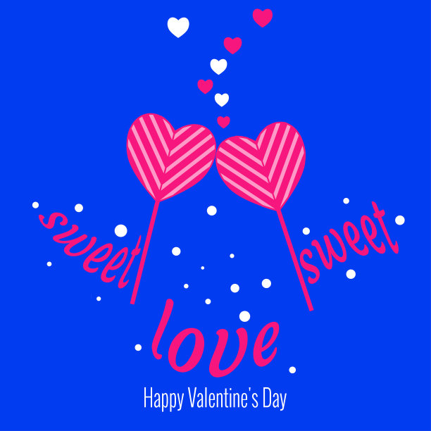 甜蜜的甜蜜的爱。一组情人节元素。两个心形、球状和心形的棒棒糖装饰。矢量图案为2月14日的盛宴设计的卡片，海报，网站，传单。图片下载