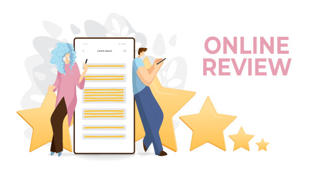 反馈，调查矢量平面概念与人，男人和女人坐在大评级明星，写评论和评论服务或产品。率评价和奖状，客户服务理念。图片下载