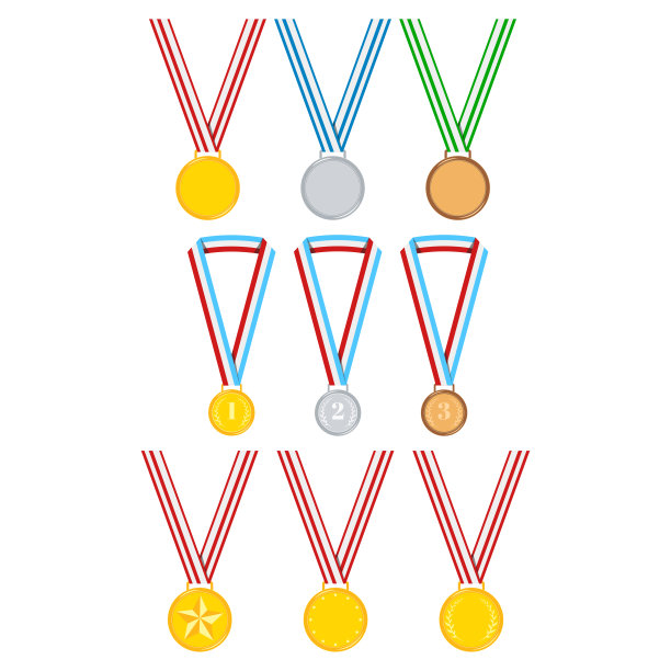 奖章与丝带设置孤立的白色背景。图片下载