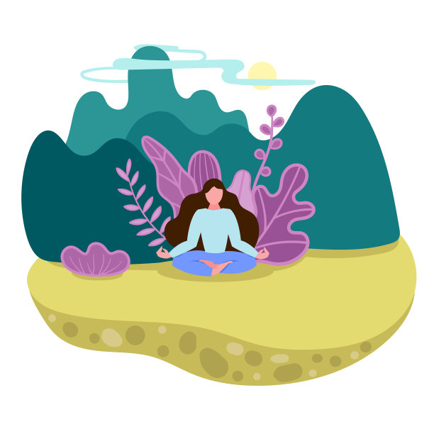 日出时的瑜伽女孩。心灵的安宁。矢量平面插图图片下载